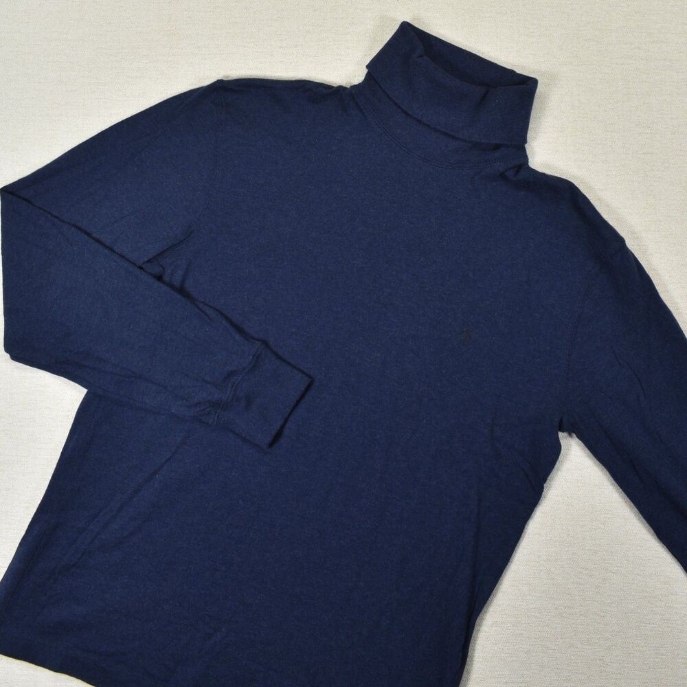 Polo Ralph Lauren Turtleneck Shirt Mens Medium Navy Blue Cotton Knit Sweater